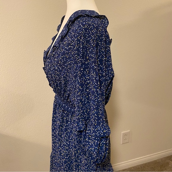 Max Studio Speckled V-Neck Blue Ruffle Maxi Dress - Picture 3 of 16